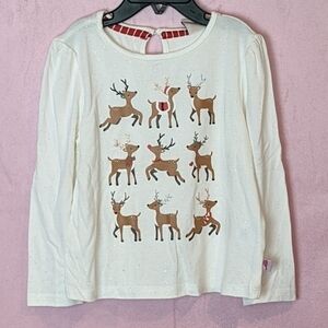 Copper Key Sparkly Off White Reindeer Christmas Long Sleeve Tee size 6
